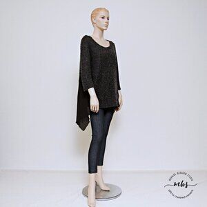 Cable & Gauge Scoop Neck Wool Blend High Low Tunic with Sheer Side Panels